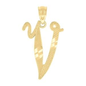 10kt 10k Yellow Gold Unisex Diamond-Cut Initial V Charm Pendant